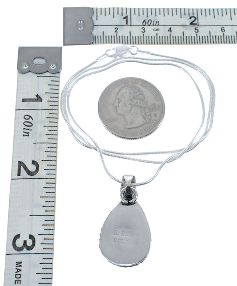 Navajo Sterling Silver Turquoise 18-1/8" Italian Snake Chain Pendant Necklace Set AX127470
